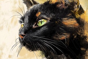 黑猫绿眸的艺术特写