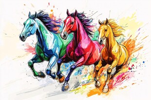 彩色奔马图