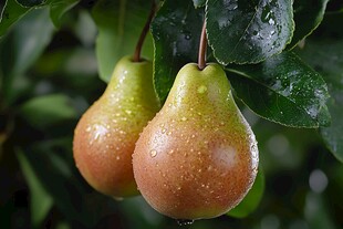 枝头带露的鲜嫩双梨