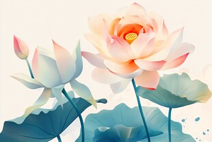 水墨风盛开荷花插画