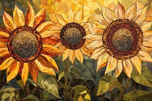 三朵向日葵油画艺术作品