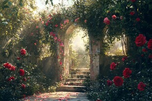 梦幻玫瑰拱门花园美景