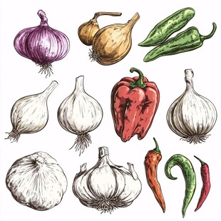 手绘多彩蔬菜集合图