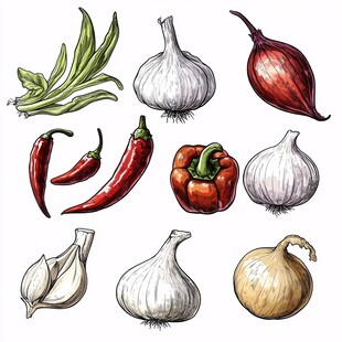 多样蔬菜手绘插画集合