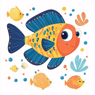 可爱多彩鱼儿的海底小世界