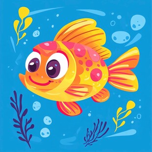 可爱金鱼畅游蓝色海洋