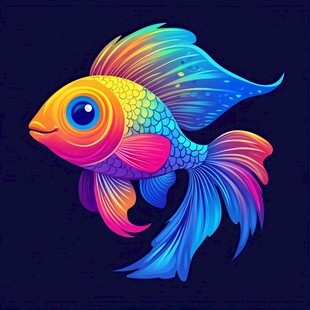 梦幻炫彩金鱼插画