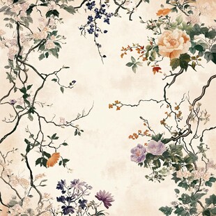 中式花卉手绘背景图