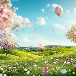 春日原野热气球浪漫图景