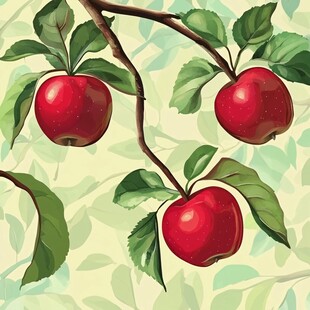枝头红苹果与绿叶插画