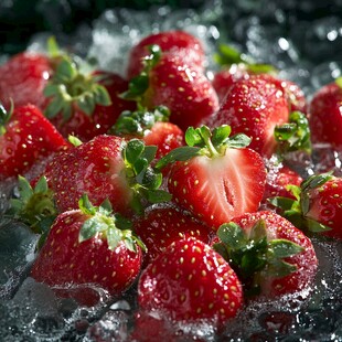 新鲜草莓在水中的美妙瞬间