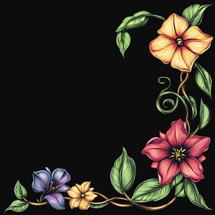 黑色背景上的多彩花卉角饰