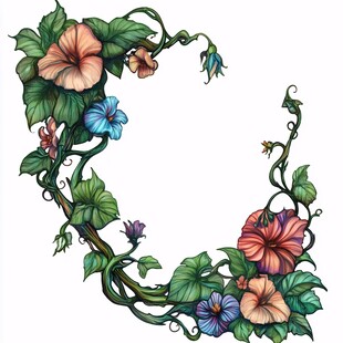 花卉藤蔓装饰性弧形图案