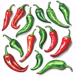 红绿辣椒插画集合