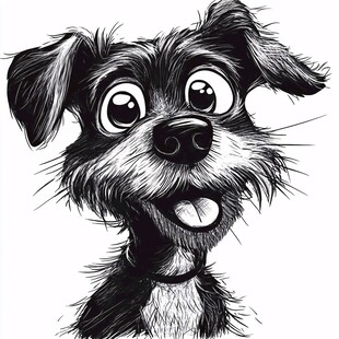 可爱萌犬黑白插画头像
