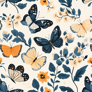 蝶舞花卉无缝图案设计