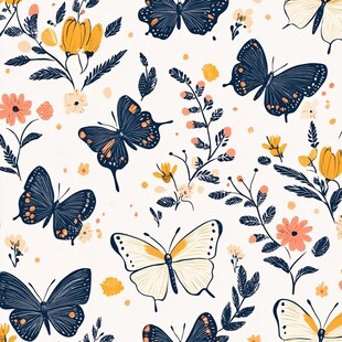 蝴蝶花卉图案无缝背景图