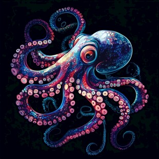 梦幻炫彩章鱼插画