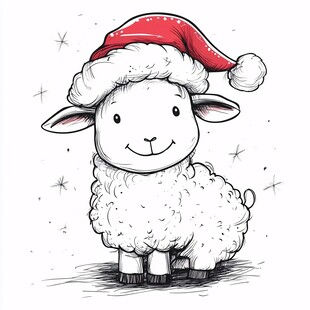 戴圣诞帽的可爱小羊羔