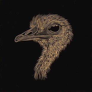 金色鸵鸟头部精致插画