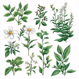 手绘清新草本花卉植物集合
