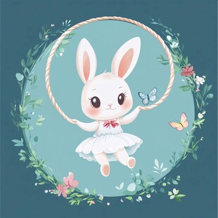 跳舞的萌兔与蝴蝶花环