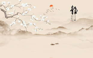 新中式工笔花鸟画背景图