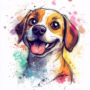 水彩风可爱比格犬头像