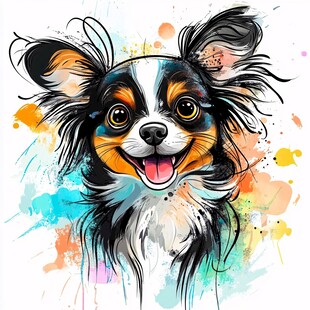 彩色水彩风可爱吉娃娃肖像