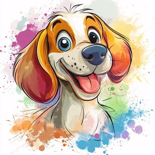欢乐水彩风小狗头像