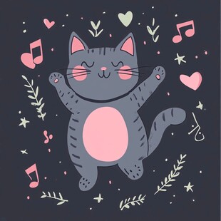 跳舞的萌猫与音符装饰