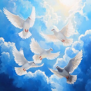 白鸽翱翔于蓝天之上