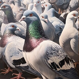 群鸽聚集的生动场景