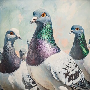 鸽群特写 多彩羽毛的精灵
