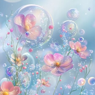 梦幻花朵与泡泡的唯美画面