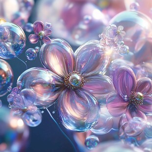 梦幻炫彩泡泡花朵艺术图