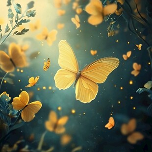 梦幻黄蝶飞舞于幽谧花丛