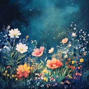 星空下的缤纷花卉世界
