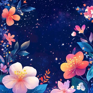 梦幻星空下的缤纷花卉世界
