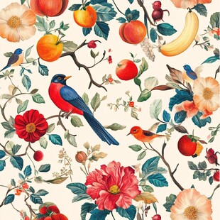花鸟果蔬图案的精美插画