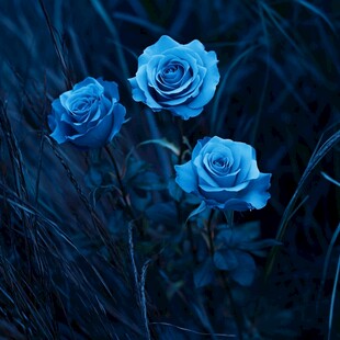 幽蓝玫瑰绽放于暗影之中