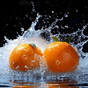 橙子入水瞬间的动感画面