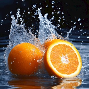 橙子入水溅起晶莹水花