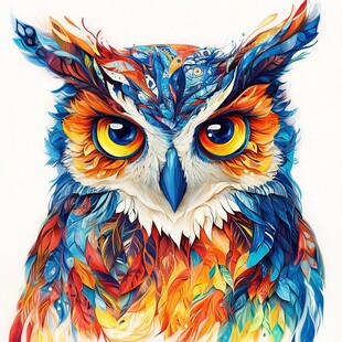 色彩斑斓的奇幻猫头鹰形象