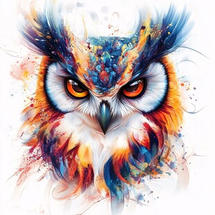 绚丽多彩猫头鹰艺术插画