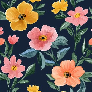 深色背景多彩花卉图案