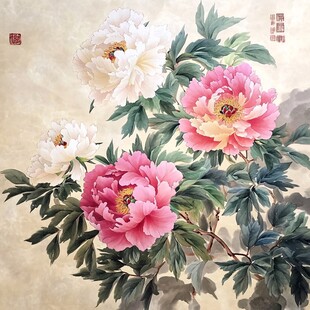 国画牡丹图 繁花绿叶之美