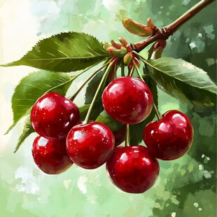 枝头鲜润樱桃果实饱满