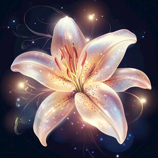 梦幻发光百合花插画