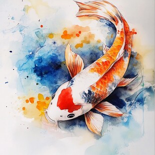 水彩绘灵动锦鲤
